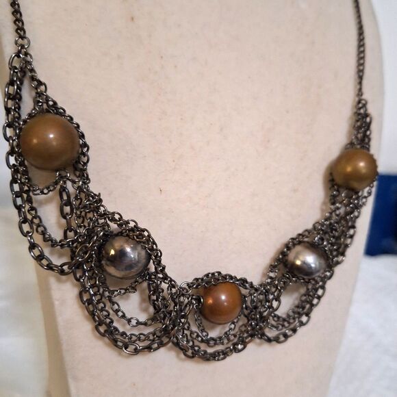 A Ball & Chain Women's Necklace Steampunk Multi-Layered Whimsigoth Metallic - Picture 2 of 8
